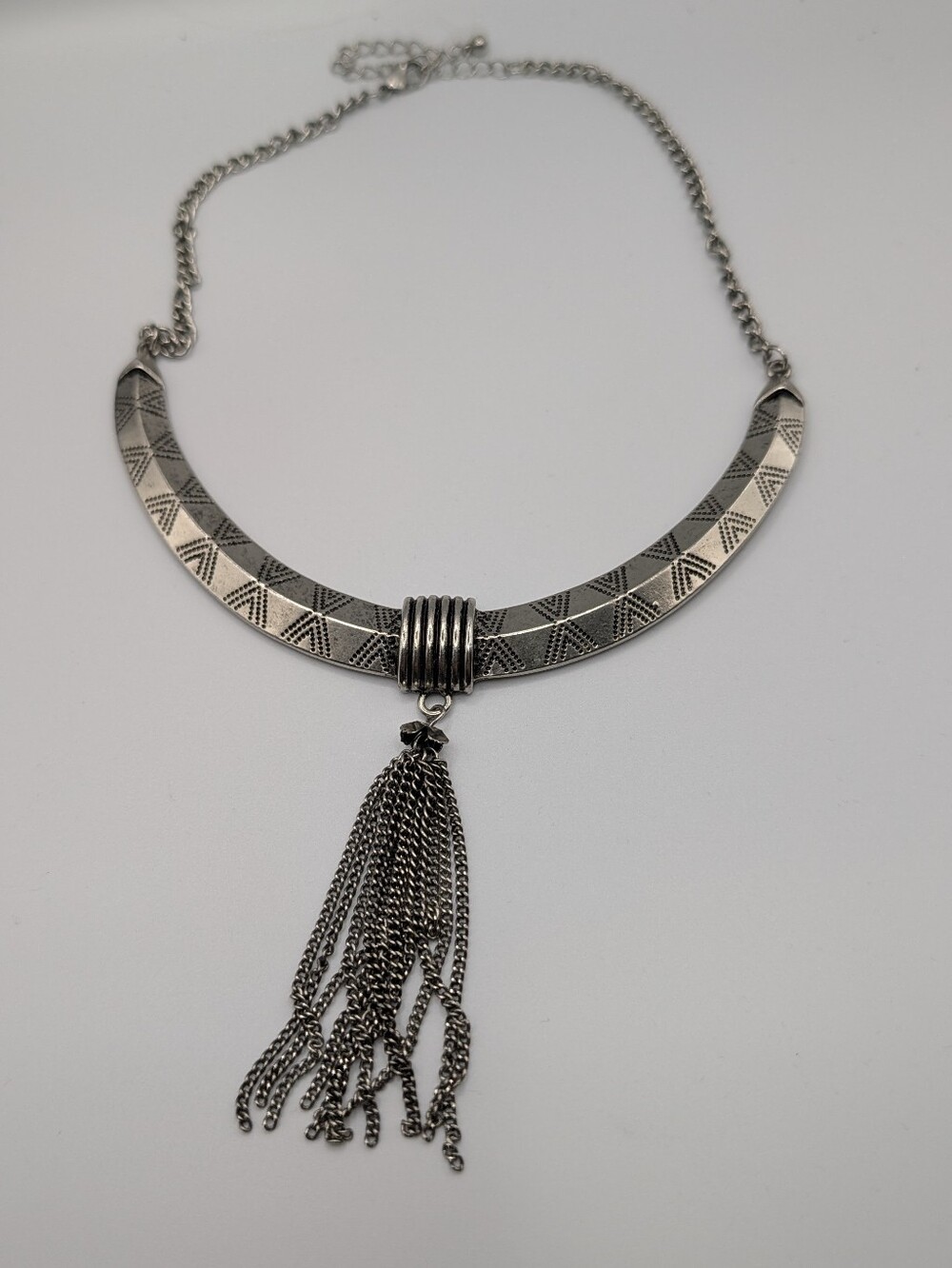 Sterling-Style Silver Tassel Collar Necklace